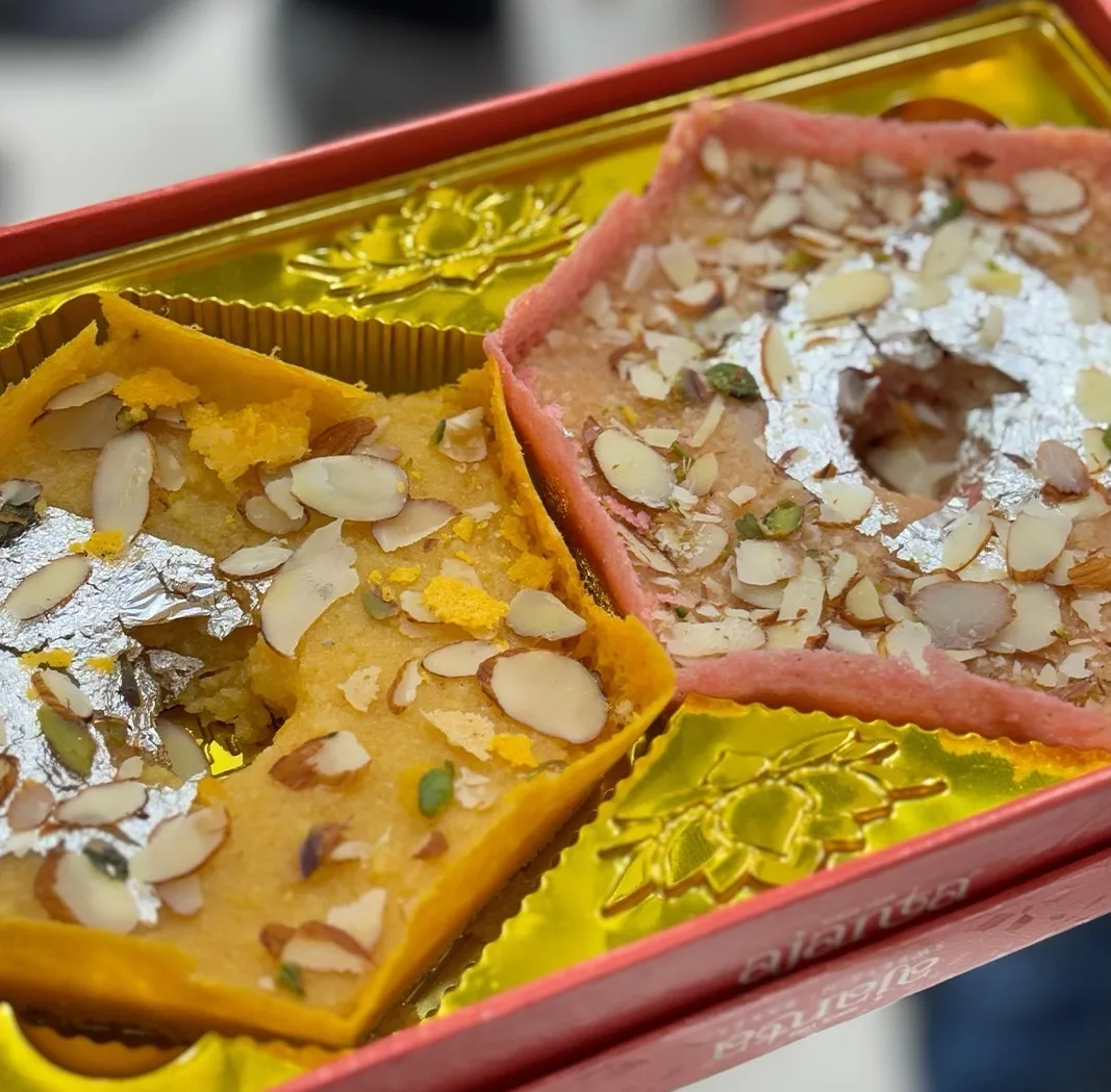 Ajanta ghewar sweets with festive garnish