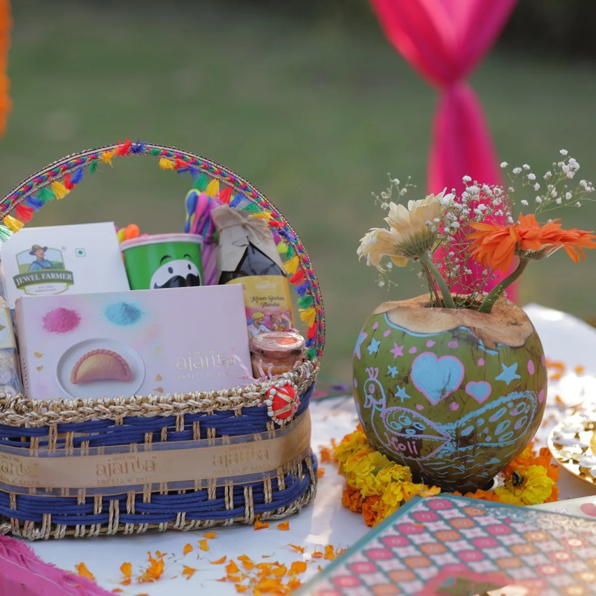 Ajanta Holi wicker basket hamper