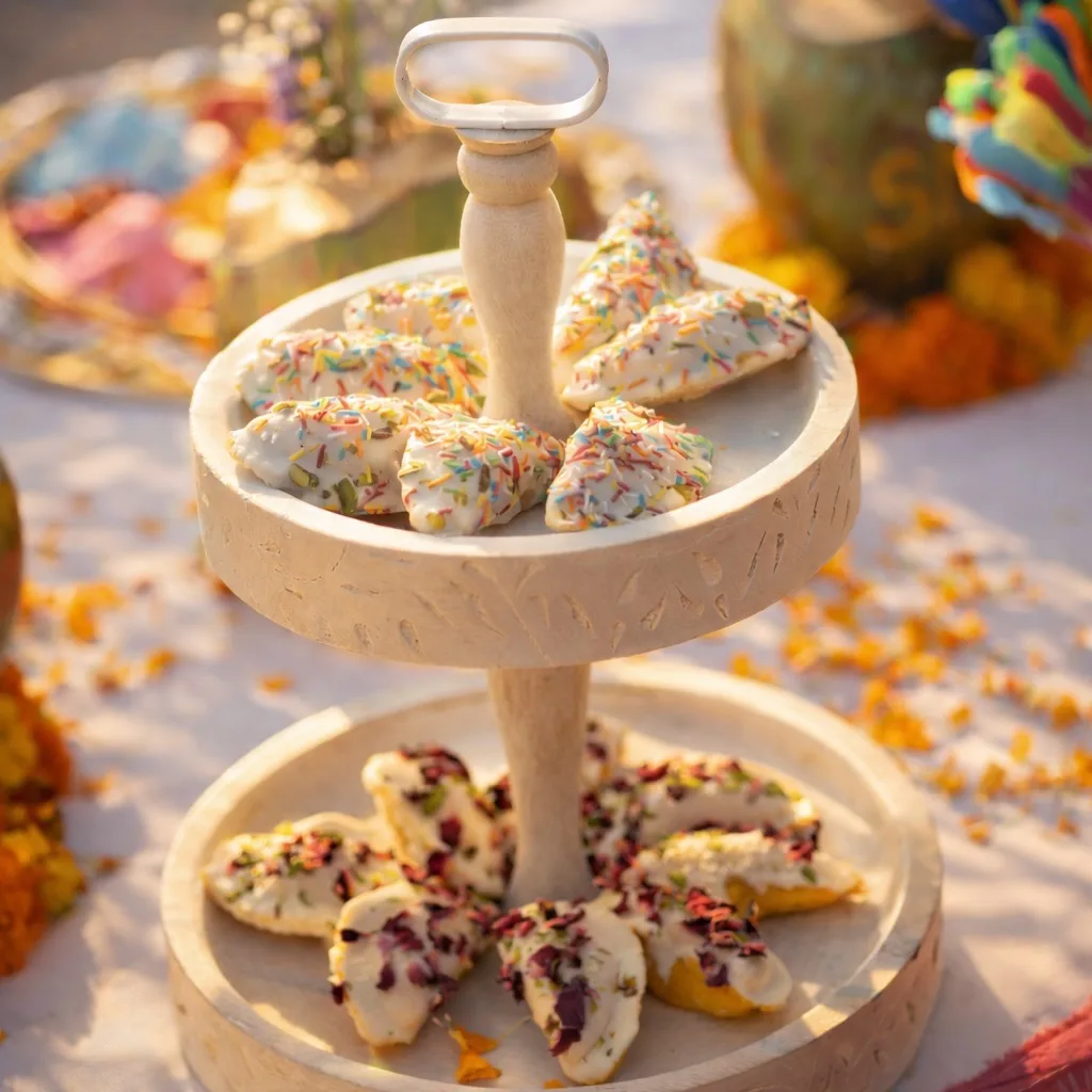 Ajanta Holi special sprinkle barfi on wooden tiered stand
